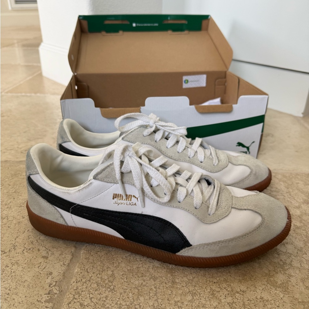 Puma Super Liga OG Retro White and Black Men's Shoes